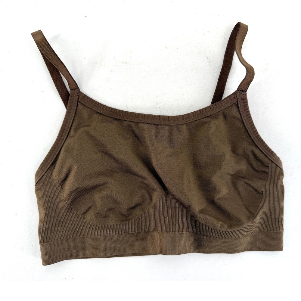 Gymshark Seamless Sports Bra‎ XS Brown Ribbed Stretch Workout Fitness Top